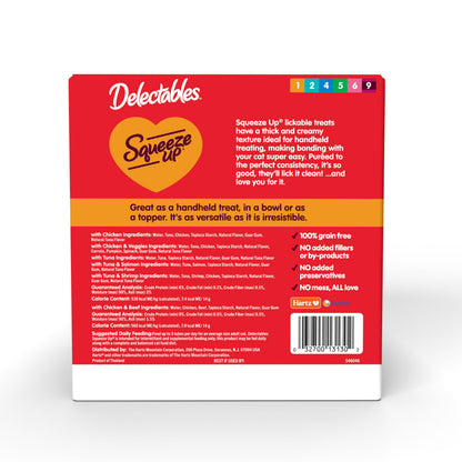 Delectables Squeeze Up Variety Pack, Creamy Squeezable Puree, Lickable Wet Cat Treats, Grain Free, No Added Fillers, No by-Products, No Added Preservatives, 0.5 Ounces Tube, 72 Tubes Total