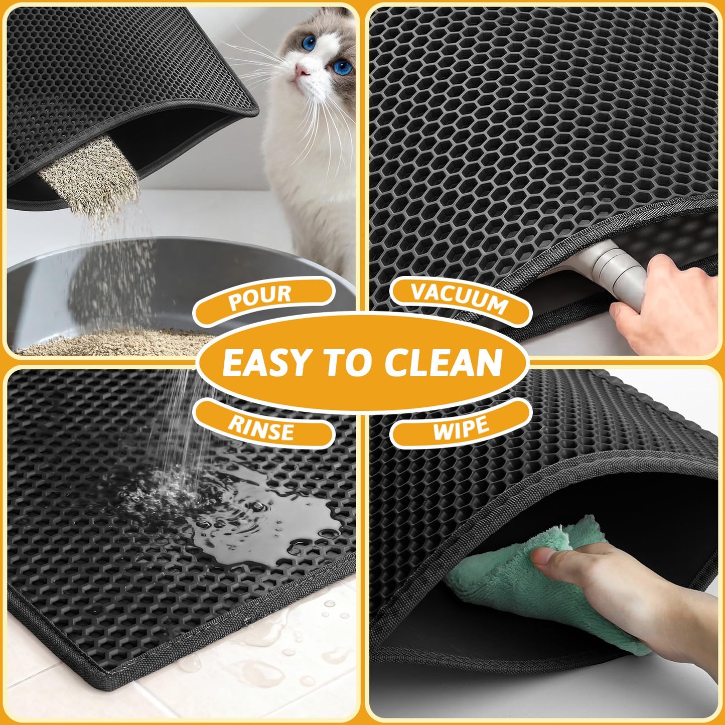 Pieviev Litter Mat, Double-Layer Waterproof Trapping Mat, 24" x 15" Black