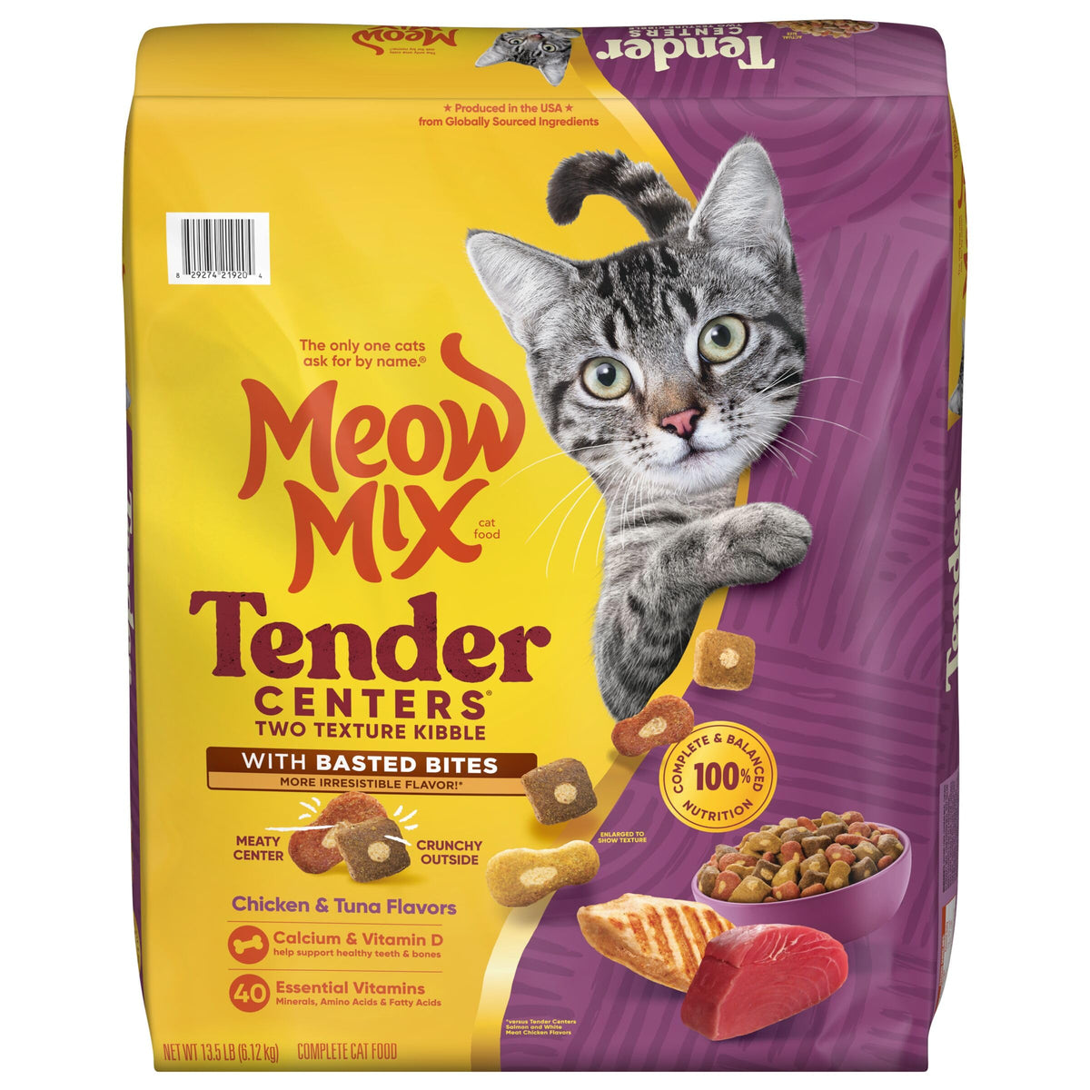 Meow Mix Tender Centers, Dry Cat Food, Beef & Salmon Flavors, 14.2 lb. Bag