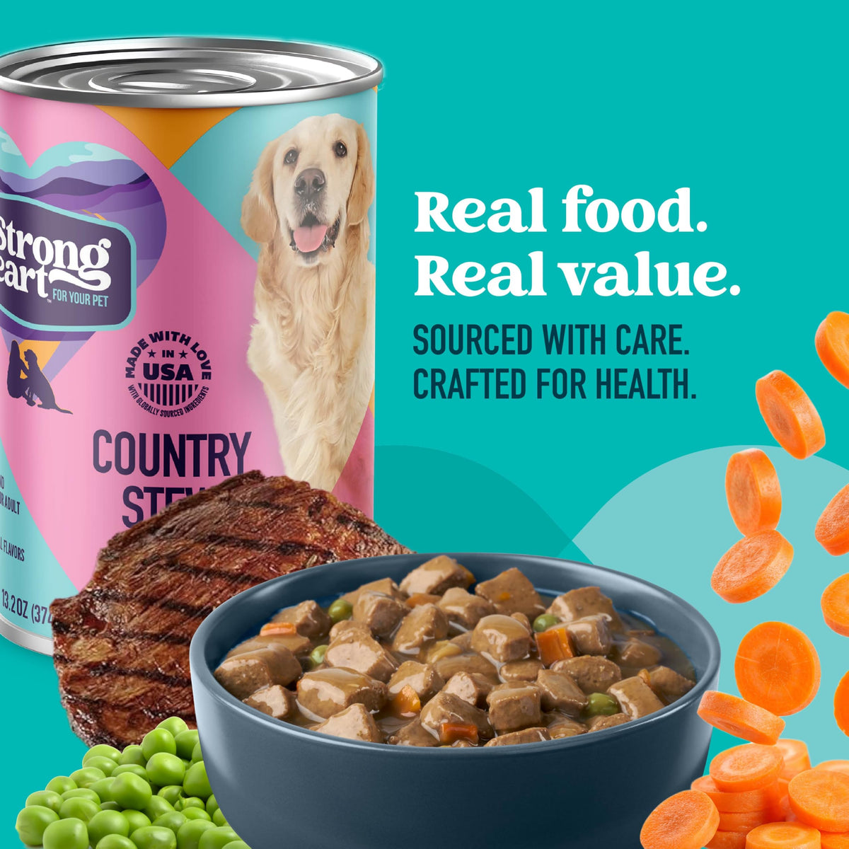 A Strong Heart Chopped Dog Food, Real Beef Dinner, 13.2oz Cans, 12pk