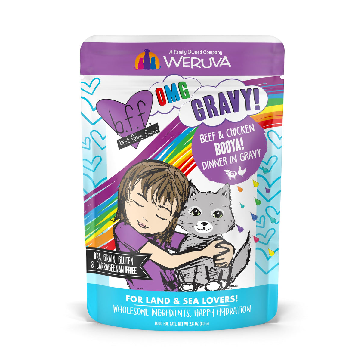 Weruva B.F.F. OMG - Best Feline Friend Oh My Gravy! Tuna & Chicken Charm Me with Tuna & Chicken in Gravy Cat Food, 3oz Pouch (Pack of 48)