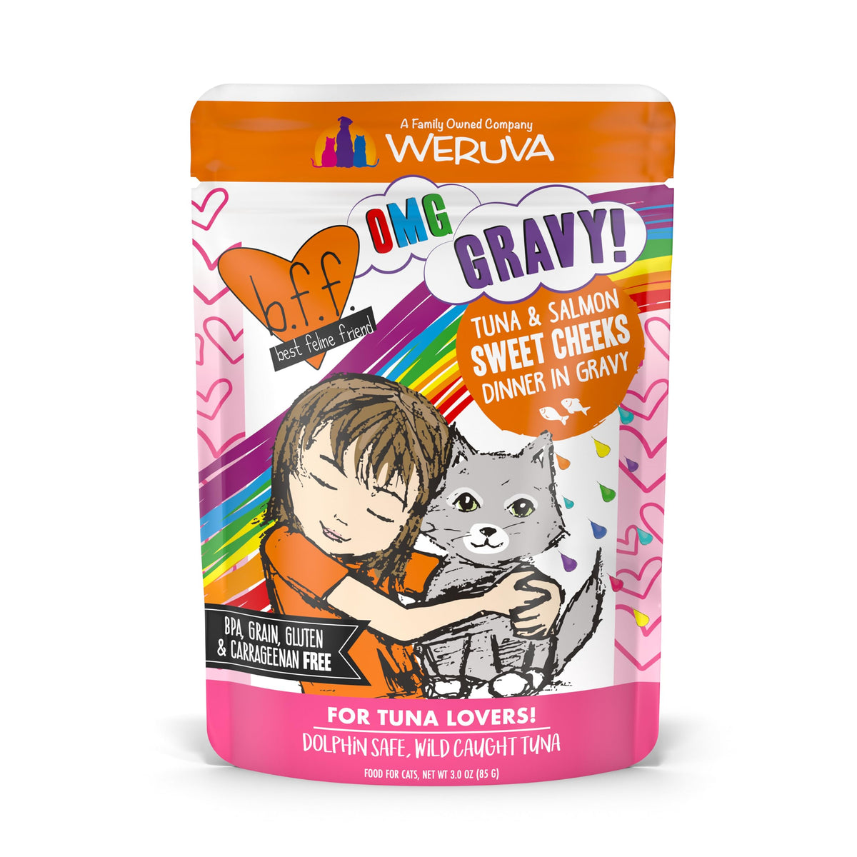 Weruva B.F.F. OMG - Best Feline Friend Oh My Gravy! Tuna & Chicken Charm Me with Tuna & Chicken in Gravy Cat Food, 3oz Pouch (Pack of 48)