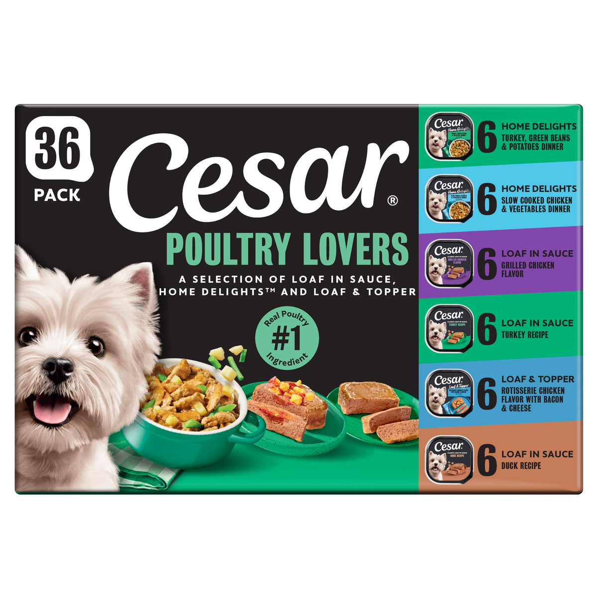 Cesar Wet Dog Food, Steak Lovers Variety Pack, 3.5 oz, 36 Count