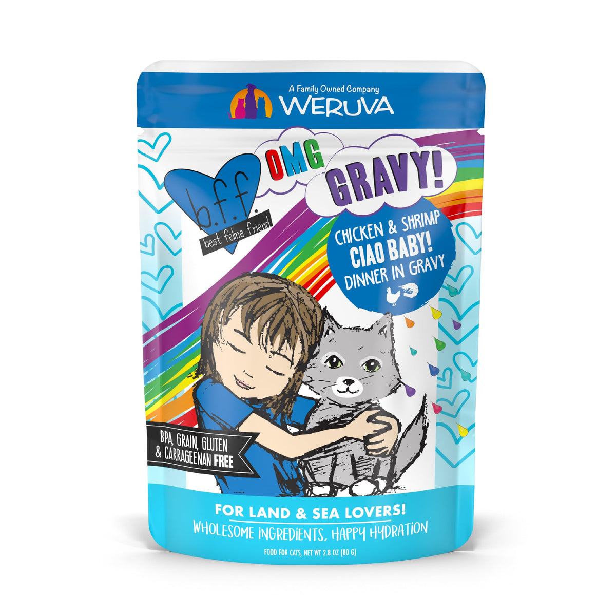 Weruva B.F.F. OMG - Best Feline Friend Oh My Gravy! Tuna & Chicken Charm Me with Tuna & Chicken in Gravy Cat Food, 3oz Pouch (Pack of 48)