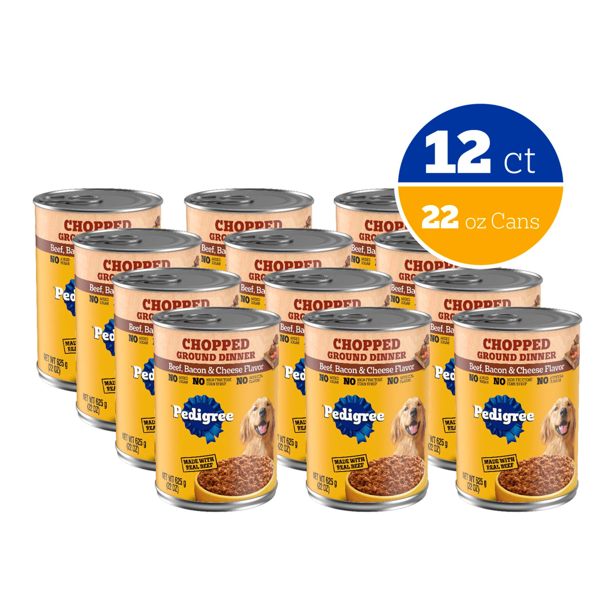 Pedigree Chopped Ground Dinner Wet Dog Food, Chicken, 22 oz, 12 Count