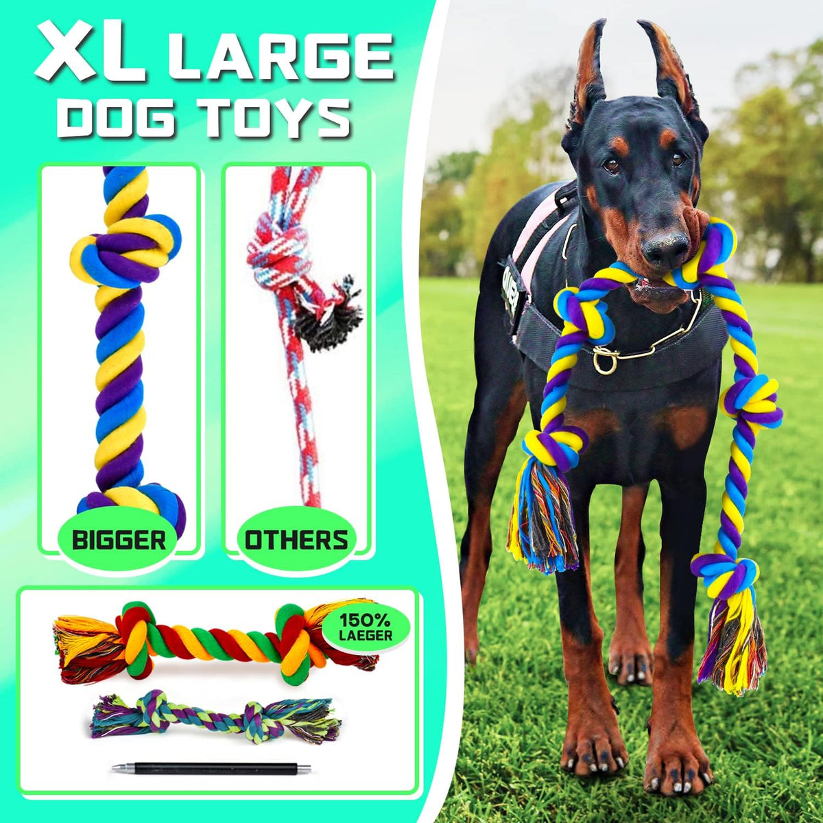 SHARLOVY Large Tough Chew Toys for Aggressive Chewers, 9 Pack Dog Rope Toys