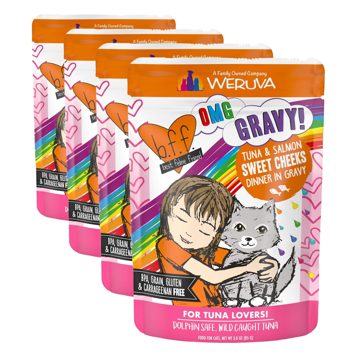 Weruva B.F.F. OMG - Best Feline Friend Oh My Gravy! Tuna & Chicken Charm Me with Tuna & Chicken in Gravy Cat Food, 3oz Pouch (Pack of 48)