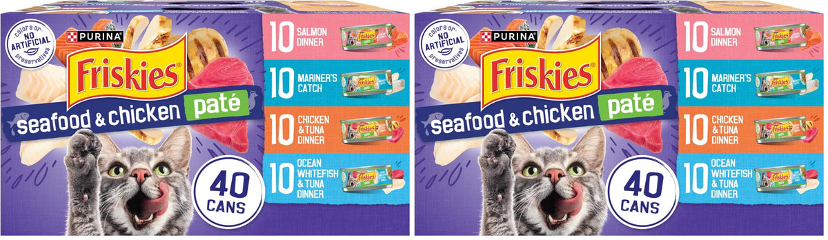 Purina Friskies Pate Wet Cat Food Variety, Seafood & Chicken, (40) 5.5 oz