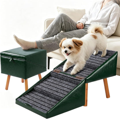 Dog Stairs for Small Dogs Faux Leather Foldable Pet Ramp and Ottoman