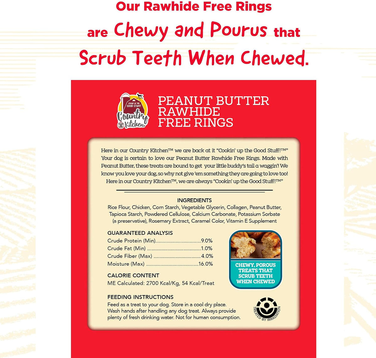 Country Kitchen Rawhide Free, Peanut Butter Rings Dog Chews, 21 Count
