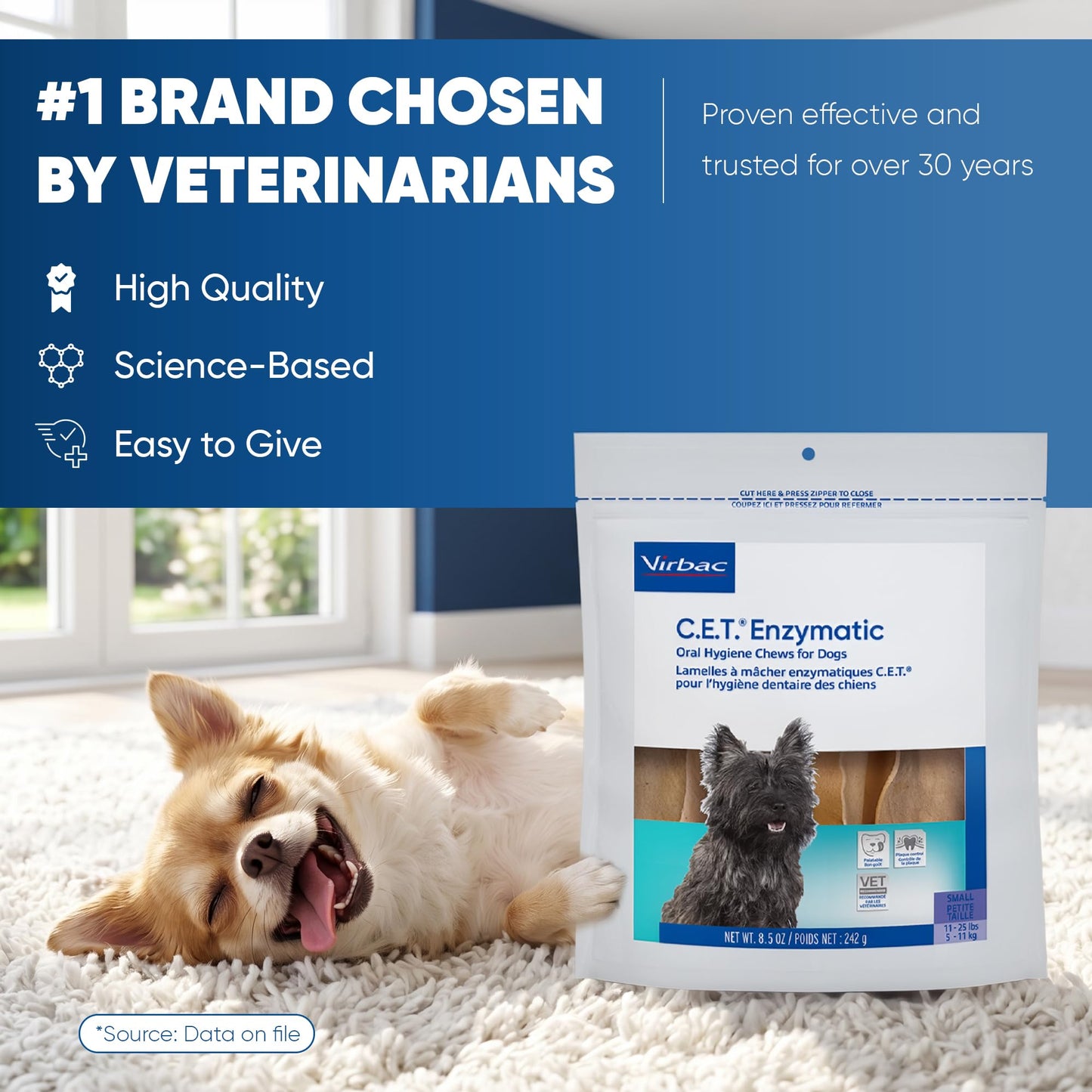 Virbac C.E.T. Enzymatic Oral Hygiene Chews for Dogs, Tartar Control, Large