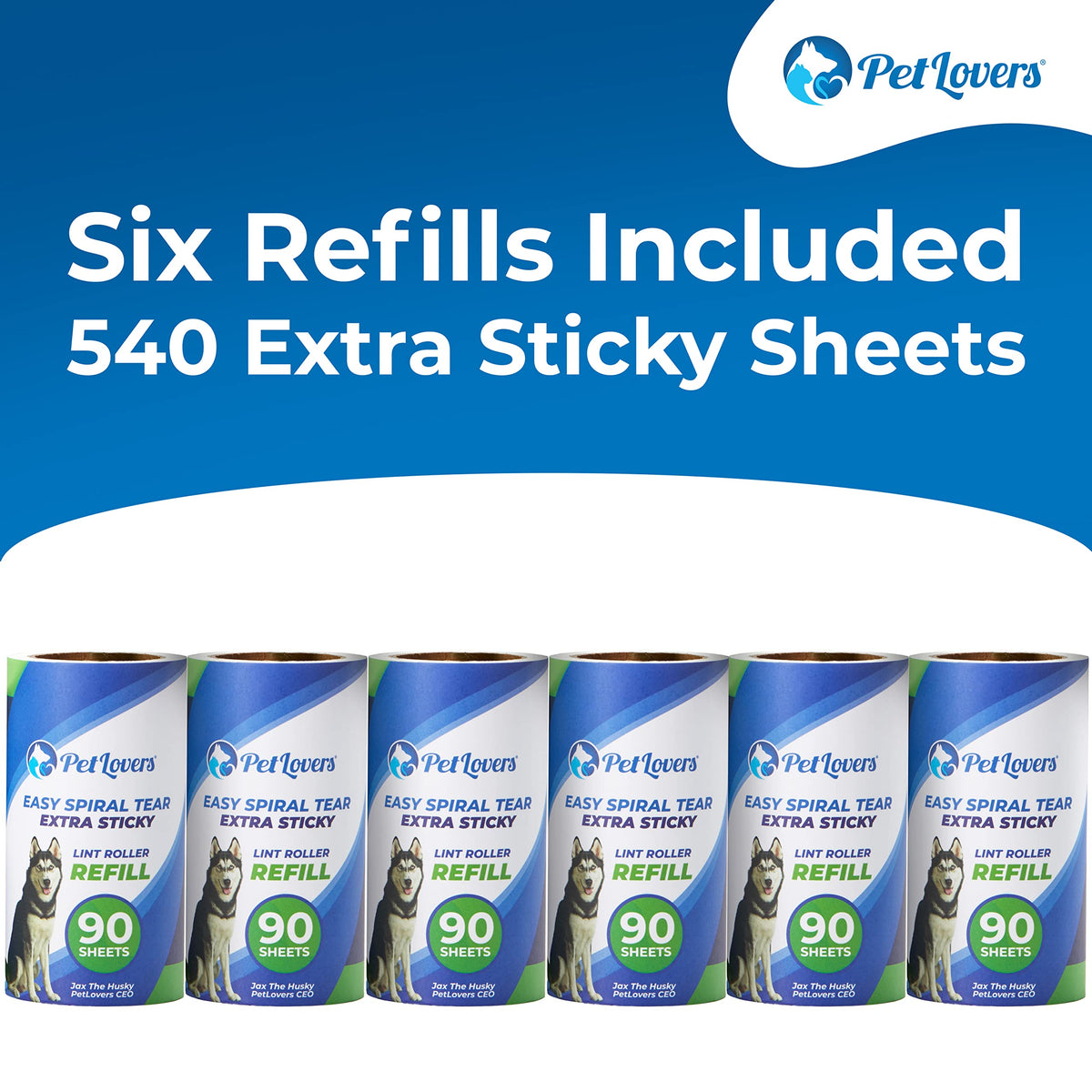 PetLovers Extra Sticky Lint Roller Mega Value Set 450 Sheets for Pet Hair Removal and Clothes, Dog and Cat Lint Remover 5 Pack