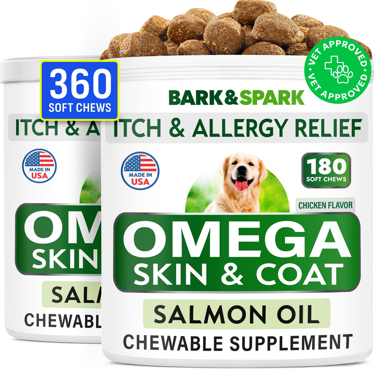 Omega 3 + Fish Oil for Dogs - Skin & Coat Support, Itch & Allergy Relief