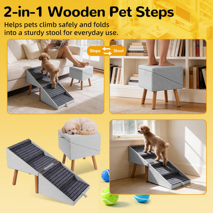 Dog Stairs for Small Dogs Faux Leather Foldable Pet Ramp and Ottoman