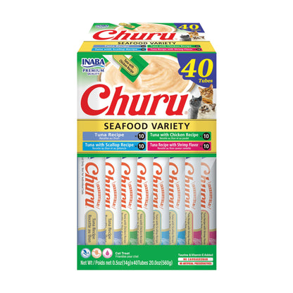 INABA Churu Cat Treats, Lickable, Squeezable Creamy Purée Cat Treat with Green Tea Extract & Taurine, 0.5 Ounces Each Tube, 20 Tubes, Chicken Variety Box