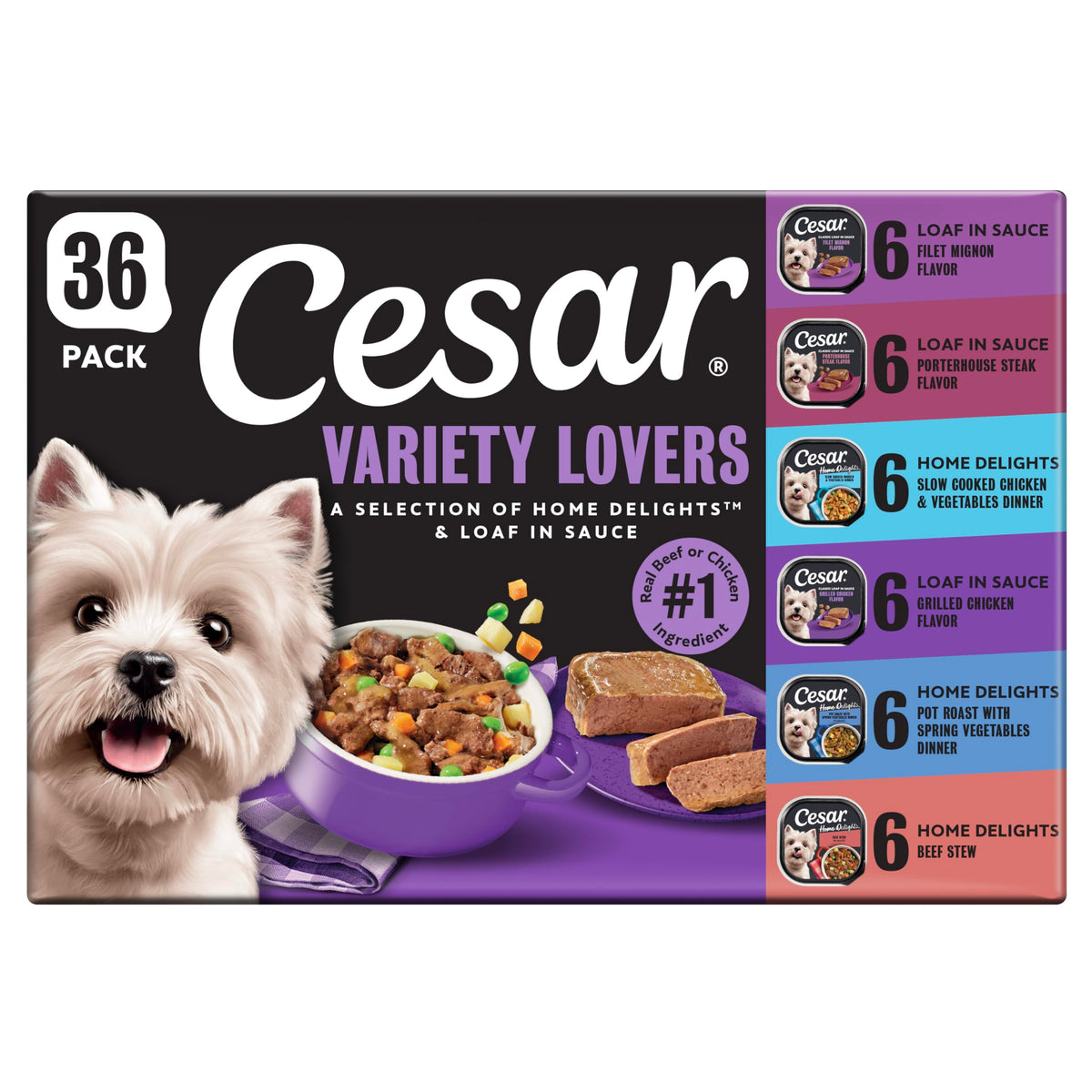 Cesar Wet Dog Food, Steak Lovers Variety Pack, 3.5 oz, 36 Count