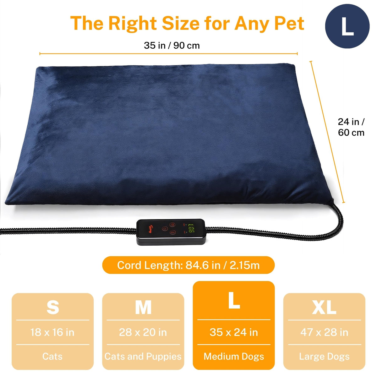 Toozey Cat Heating Pad for Cats & Dogs, Heated Bed Mat, 18 x 16 in, Grey