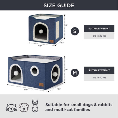 Bedsure Cat House Bed for Indoor Cats with Fluffy Ball and Scratch Pad,Grey