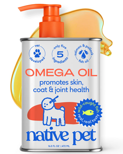Native Pet Omega 3 Fish Oil for Dogs & Cats – Wild Alaskan Salmon Oil for Dogs Skin and Coat, Supports Joints, Heart & Shedding – Fast-Absorbing Omega 3 6 9 Liquid Supplement – 8oz