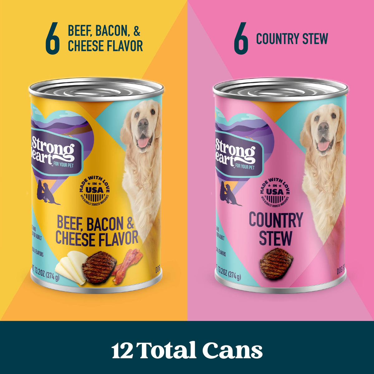A Strong Heart Chopped Dog Food, Real Beef Dinner, 13.2oz Cans, 12pk