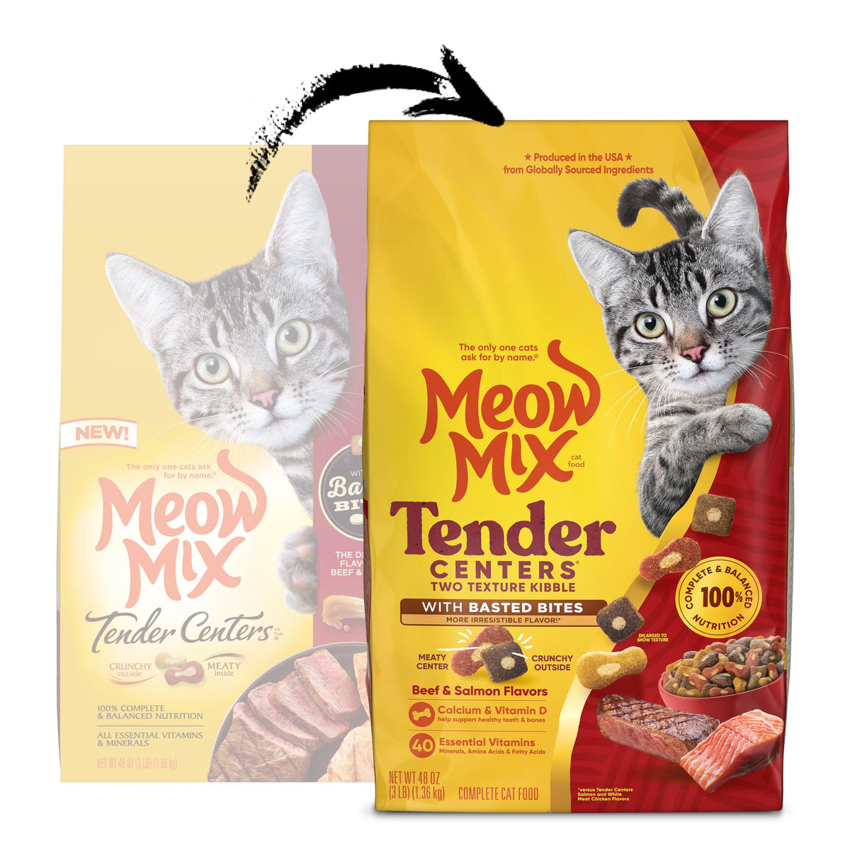 Meow Mix Tender Centers, Dry Cat Food, Beef & Salmon Flavors, 14.2 lb. Bag
