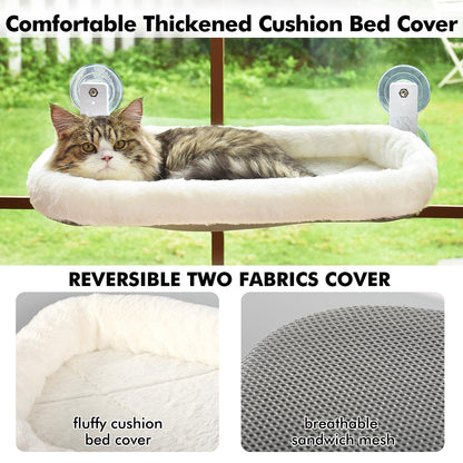 AMOSIJOY Cordless Cat Window Perch with Cushion Bed Metal Frame, L Gray