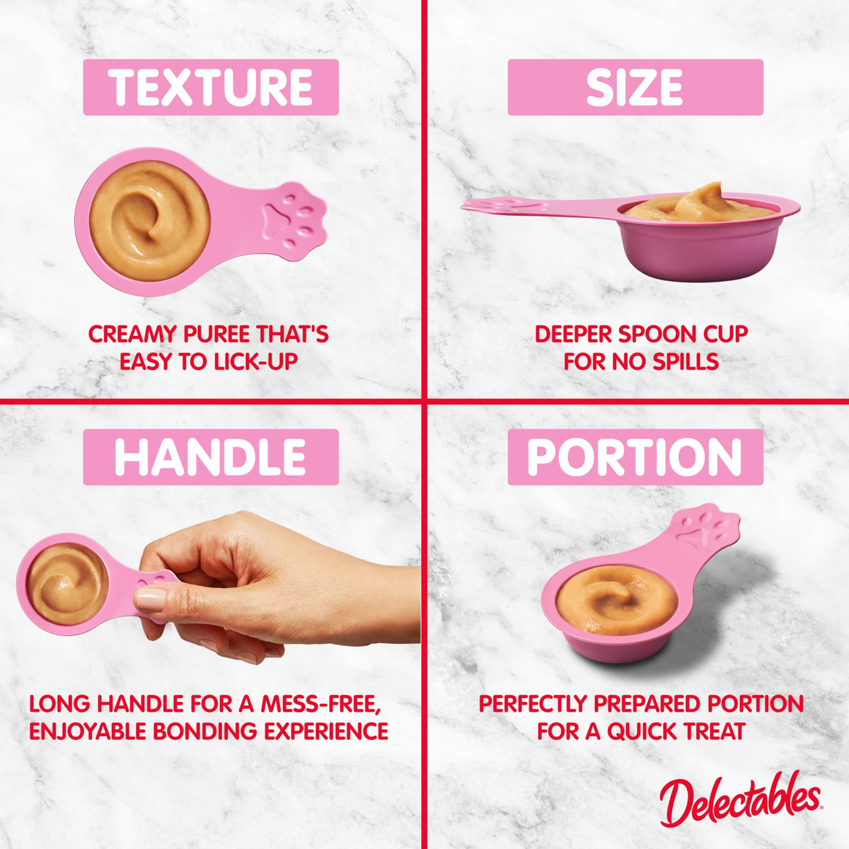 Delectables Lickable Spoon Handheld Wet Cat Treats Made with Real Tuna, Creamy Puree, Mess Free, Quick & Easy, Grain-Free, No Added Fillers, No Added Preservatives, Variety Pack 40ct