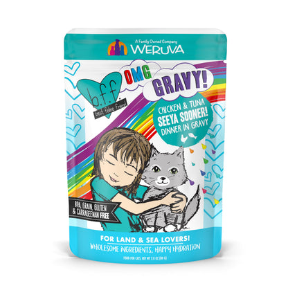 Weruva B.F.F. OMG - Best Feline Friend Oh My Gravy! Tuna & Chicken Charm Me with Tuna & Chicken in Gravy Cat Food, 3oz Pouch (Pack of 48)