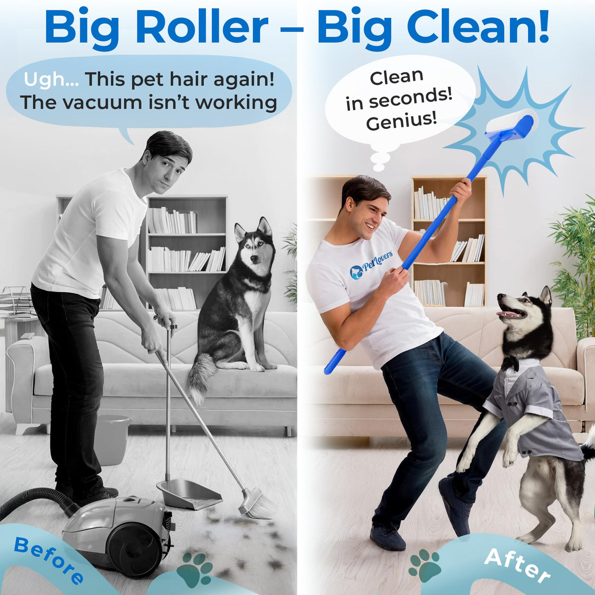 PetLovers Extra Sticky Lint Roller Mega Value Set 450 Sheets for Pet Hair Removal and Clothes, Dog and Cat Lint Remover 5 Pack