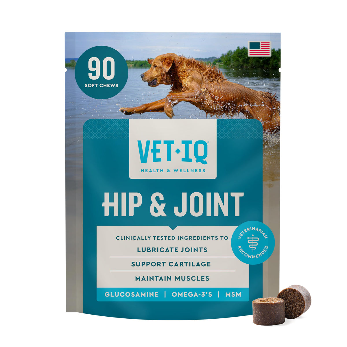 VetIQ Glucosamine Hip & Joint Supplement for Dogs, 180 Soft Chews, Joint Support Supplement with MSM and Krill, Dog Health Supplies Large & Small Breed, Chicken Flavored Chewables