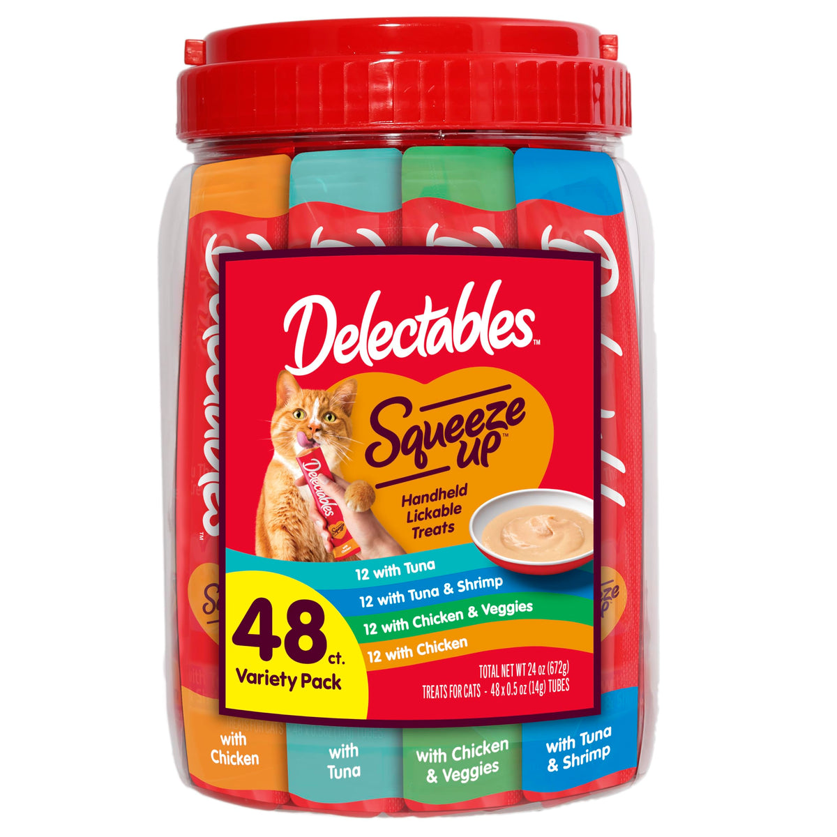 Delectables Squeeze Up Variety Pack, Creamy Squeezable Puree, Lickable Wet Cat Treats, Grain Free, No Added Fillers, No by-Products, No Added Preservatives, 0.5 Ounces Tube, 72 Tubes Total