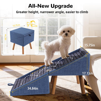 Dog Stairs for Small Dogs Faux Leather Foldable Pet Ramp and Ottoman