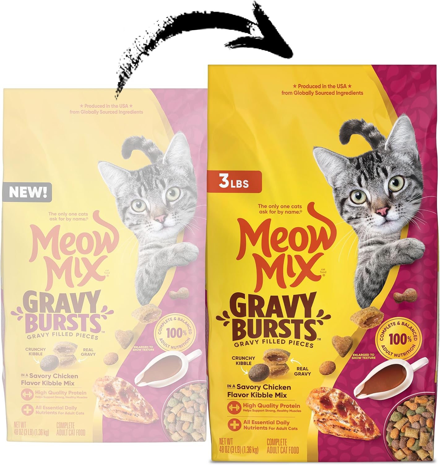 Meow Mix Gravy Bursts Dry Cat Food, 3 lb Bag