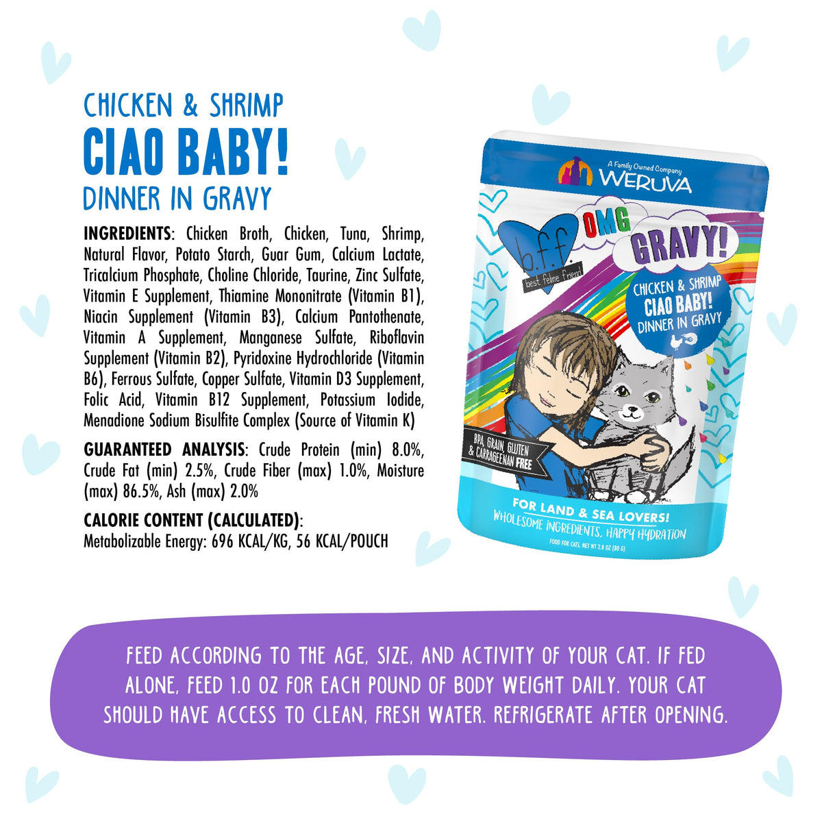 Weruva B.F.F. OMG - Best Feline Friend Oh My Gravy! Tuna & Chicken Charm Me with Tuna & Chicken in Gravy Cat Food, 3oz Pouch (Pack of 48)