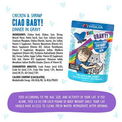 Weruva B.F.F. OMG - Best Feline Friend Oh My Gravy! Tuna & Chicken Charm Me with Tuna & Chicken in Gravy Cat Food, 3oz Pouch (Pack of 48)