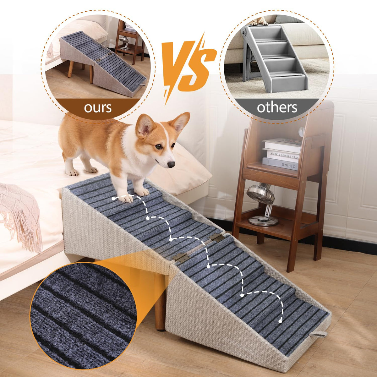 Dog Stairs for Small Dogs Faux Leather Foldable Pet Ramp and Ottoman
