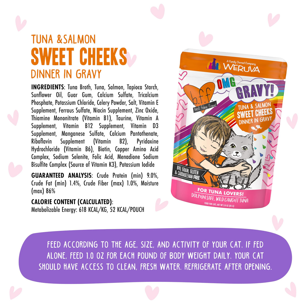Weruva B.F.F. OMG - Best Feline Friend Oh My Gravy! Tuna & Chicken Charm Me with Tuna & Chicken in Gravy Cat Food, 3oz Pouch (Pack of 48)