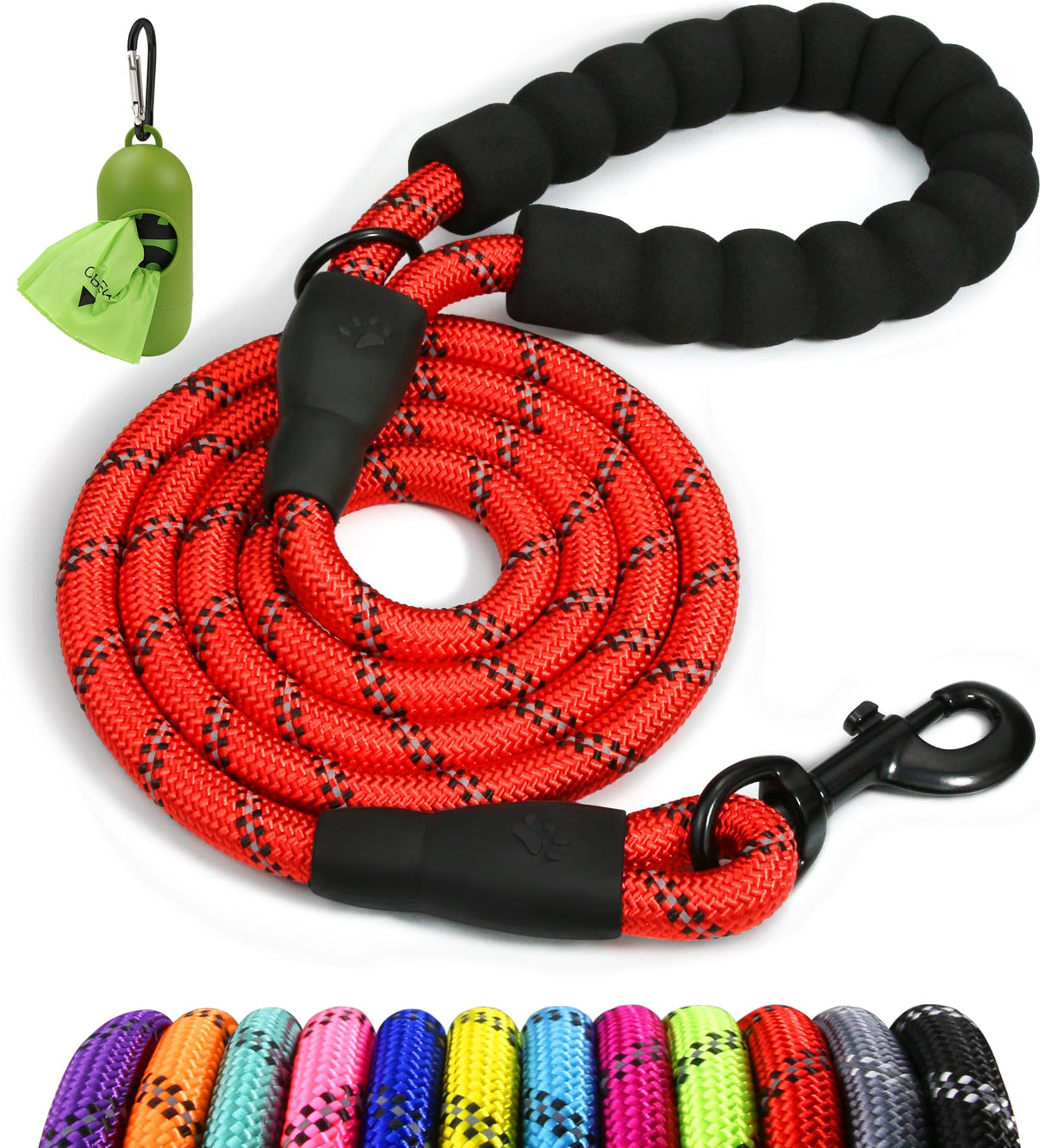 Taglory Rope Dog Leash for Medium Large Dogs, 6 FT Padded Handle, Black