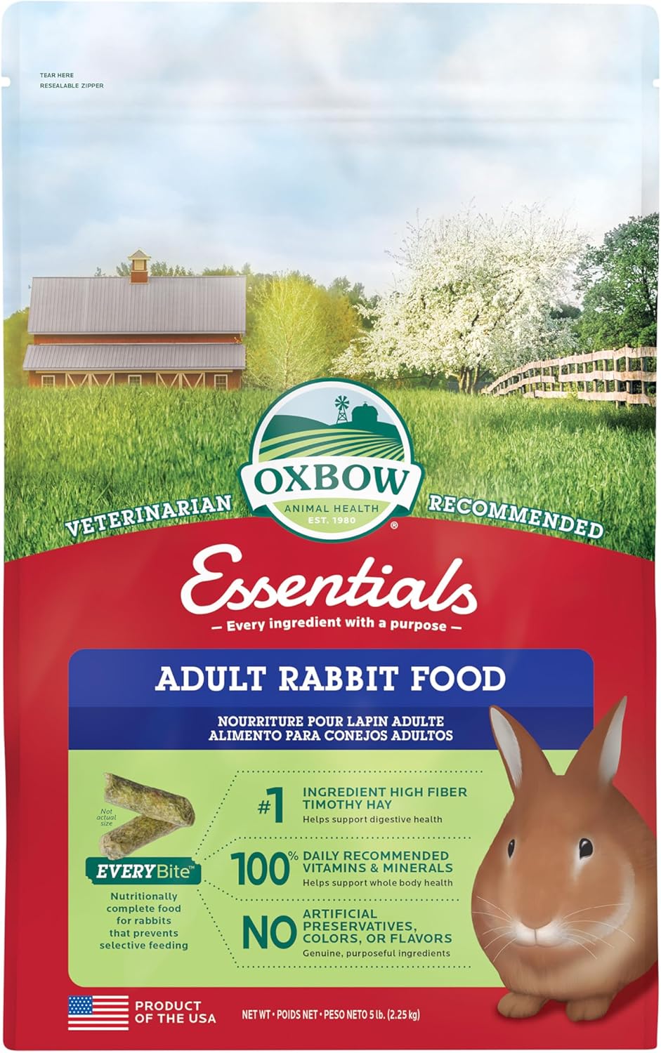 Oxbow Essentials Adult Rabbit Food, Timothy Hay Rabbit Pellets, USA, 5 lb