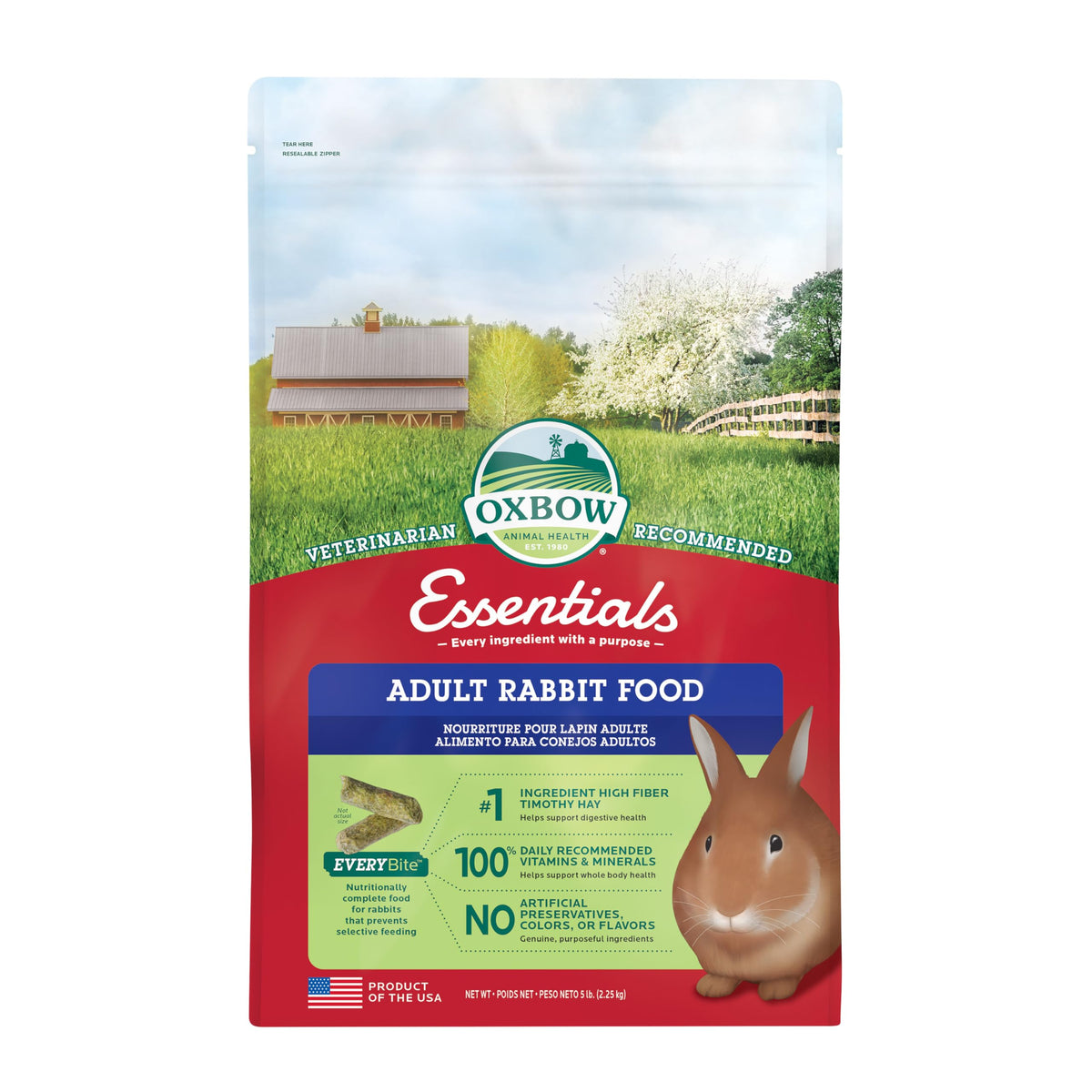 Oxbow Essentials Young Rabbit Food, High-Fiber Rabbit Pellets, USA, 10 lb