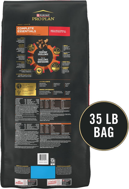 Purina Pro Plan Complete Essentials Beef & Rice Dry Dog Food, 35 lb Bag