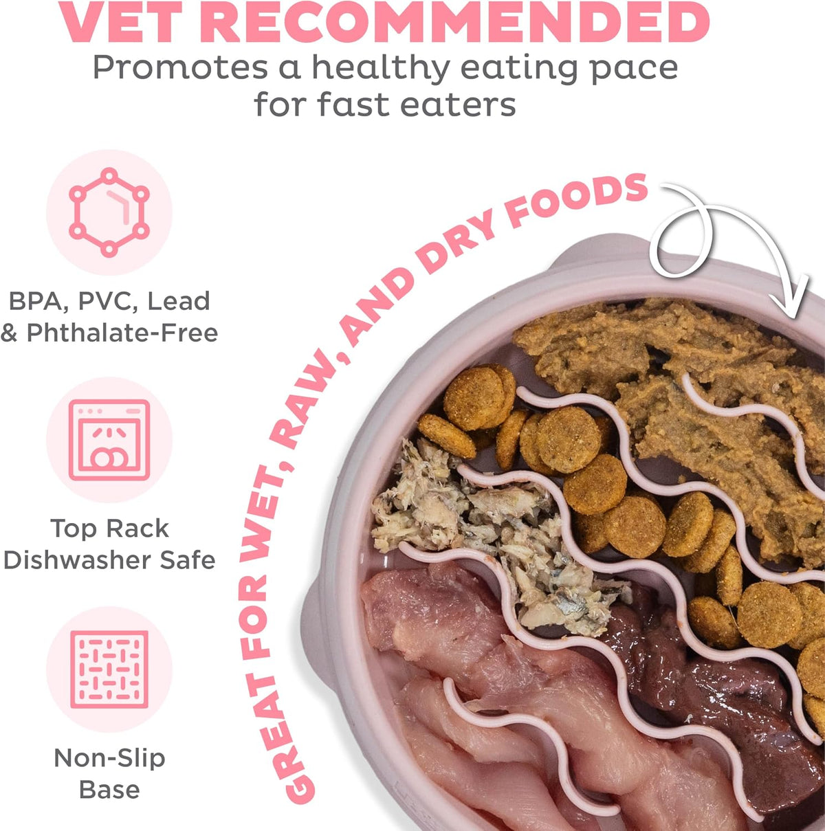 Outward Hound Fun Feeder Slo Bowl Dog Slow Feeder, Wave, Pink, 5.8"