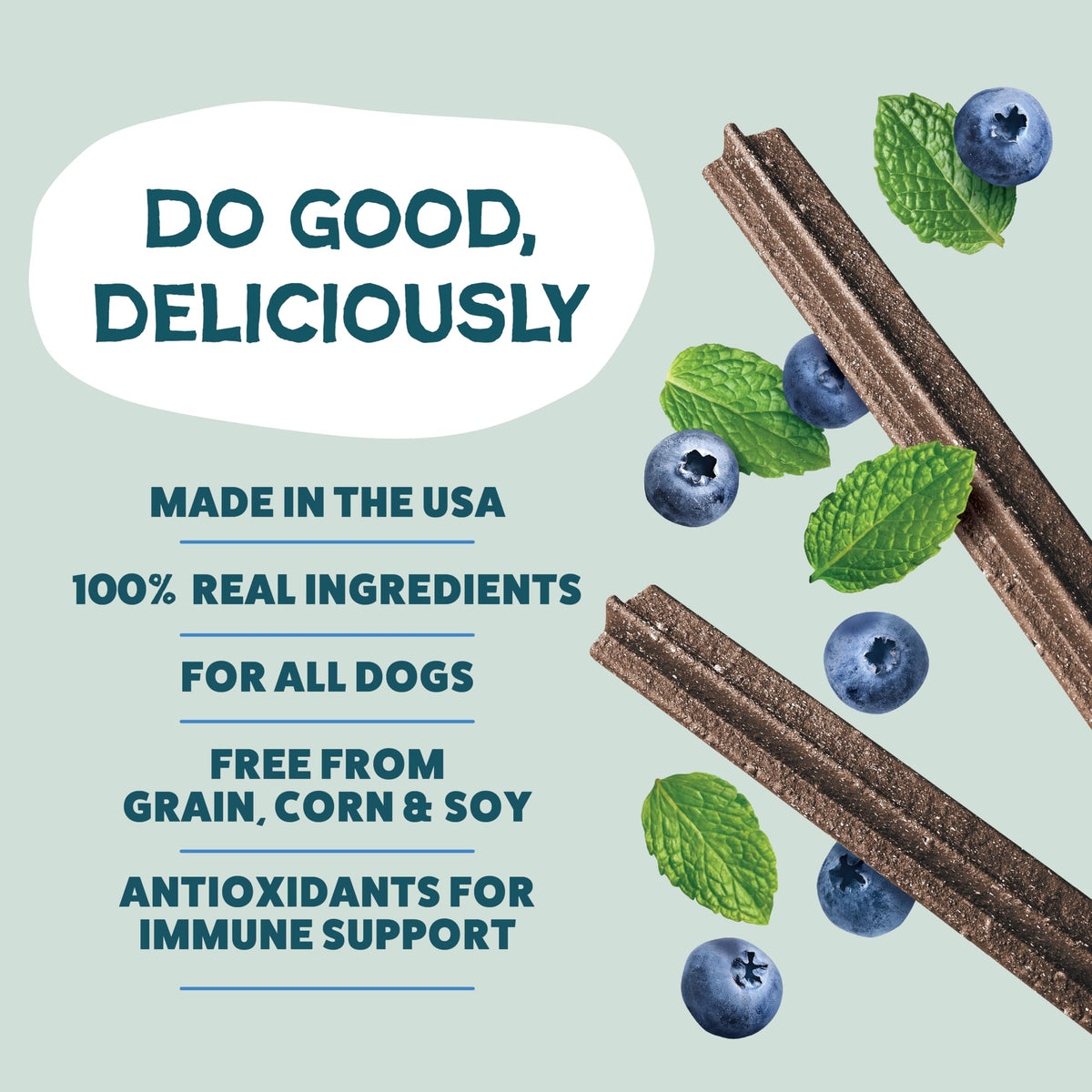 Shameless Pets Blueberry & Mint Dental Chews for Dogs, 8 Chews - Natural Dog Teeth Cleaning Treats with Fresh Breath Benefits | Grain-Free Dental Sticks for Small, Medium & Large Dogs (Pack of 6)