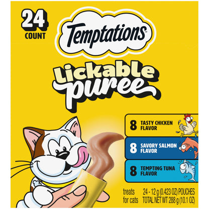 Temptations Creamy Puree Cat Treats, Beef, Chicken, Salmon & Tuna, 48 Count