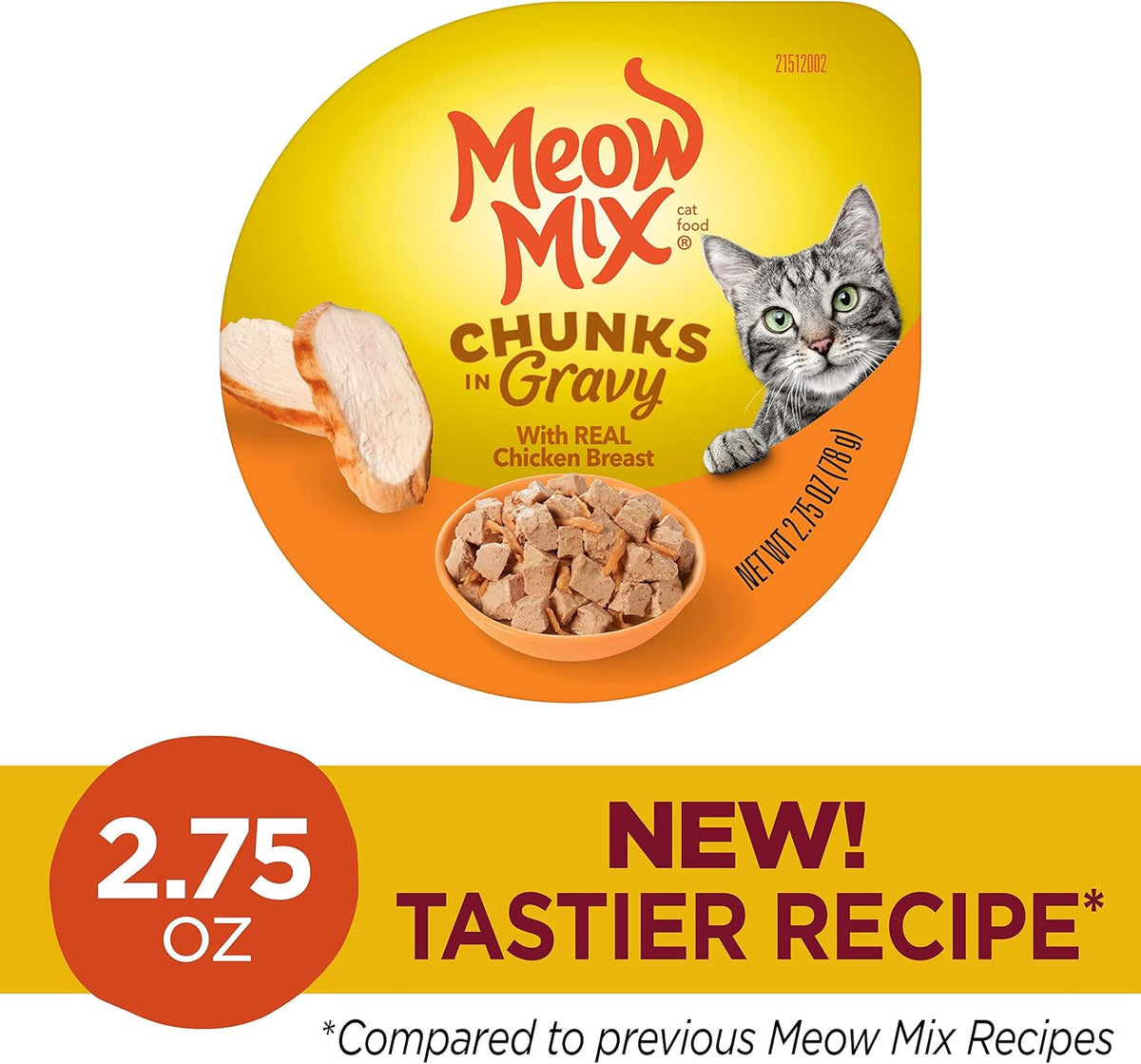 Meow Mix Chunks in Gravy, Wet Cat Food with Real Chicken Breast, 12 Cups