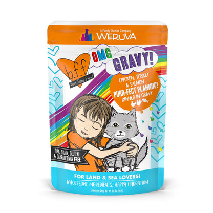 Weruva B.F.F. OMG - Best Feline Friend Oh My Gravy! Tuna & Chicken Charm Me with Tuna & Chicken in Gravy Cat Food, 3oz Pouch (Pack of 48)