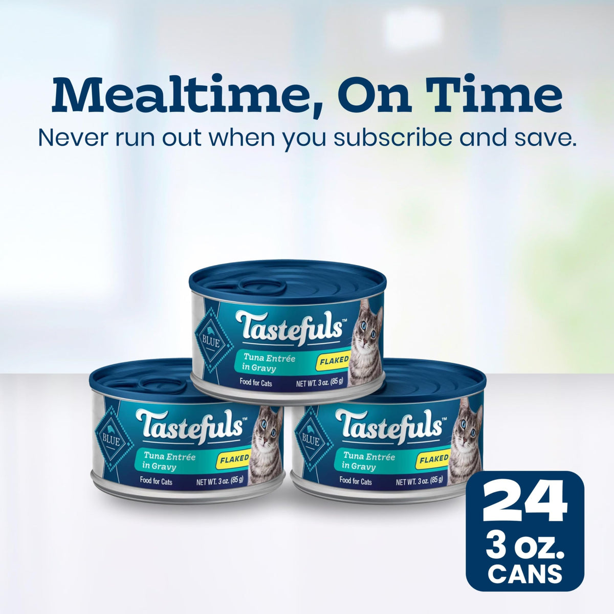 Blue Buffalo Tastefuls Wet Cat Food, Made with Natural Ingredients, Tuna and Chicken Flaked Entrées in Gravy, 3oz Cans, 4-Count Variety Pack Trial Size