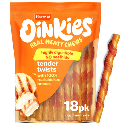 Hartz Oinkies Tender Twirls + Collagen Rawhide‑Free Dog Chews, 20 Count, 9.5 Ounce (Pack of 12)