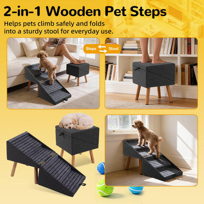 Dog Stairs for Small Dogs Faux Leather Foldable Pet Ramp and Ottoman