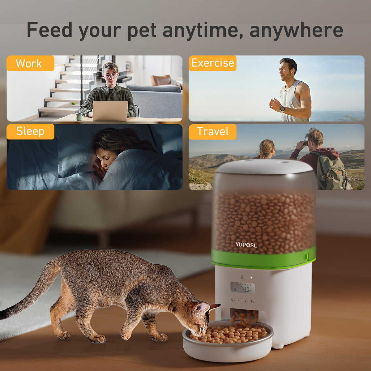 Automatic Cat Feeder, 3L Cat Food Dispenser with Anti-Jam Design, Over 180-day Battery Life, 1-6 Meals Per Day with Stainless Steel Cat Bowl, Keep Dry Food Fresh, Timed Pet Feeder Also for Small Dog